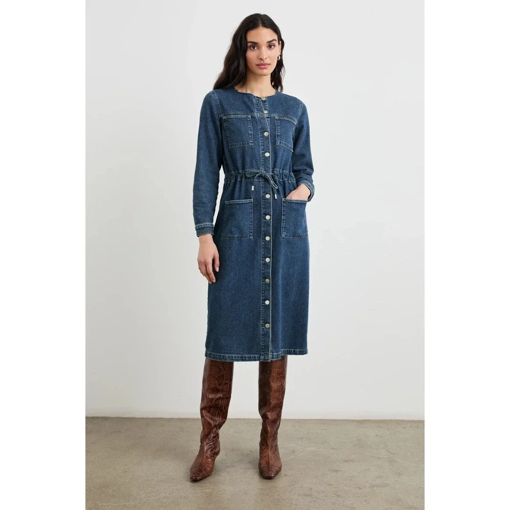 Rails‎ Elysian Long Sleeve Denim Midi Shirtdress Size M